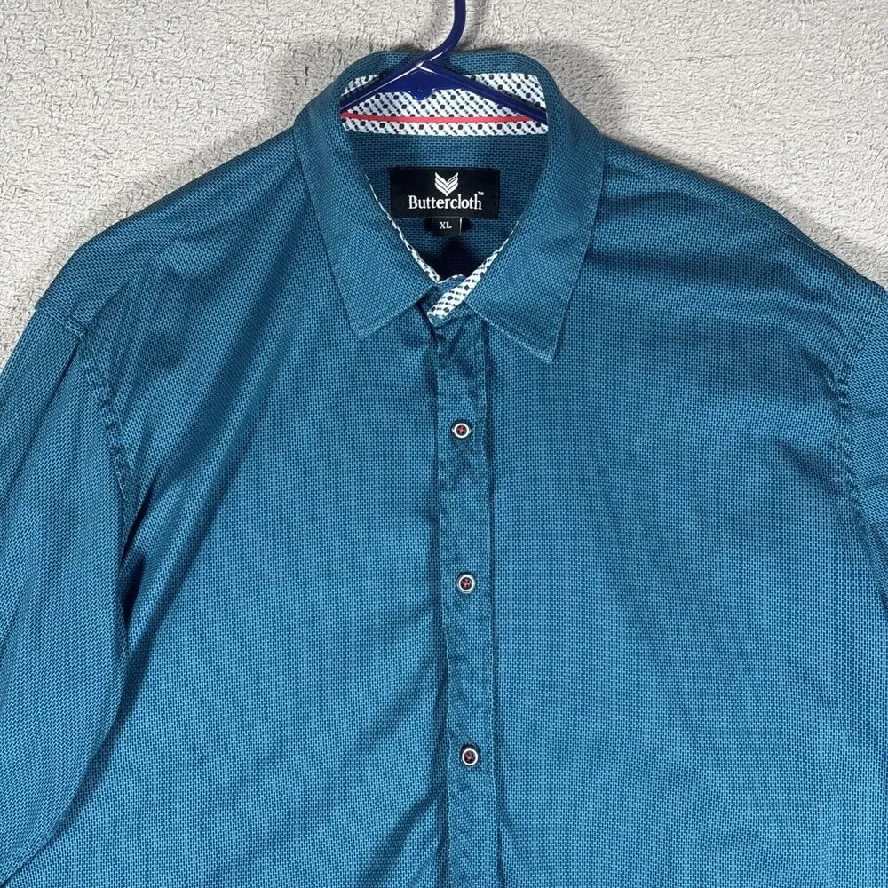 Buttercloth Shirt Long Sleeve Men's Size XL Blue Brick‎ Pattern Geometric Preppy
